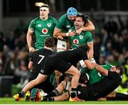 13 November 2021; James Lowe of Ireland celebrates winning a penalty with Tadhg Beirne during the Autumn Nations Series match between Ireland and New Zealand at Aviva Stadium in Dublin. Photo by Ramsey Cardy/Sportsfile