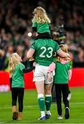 13 November 2021; Keith Earls of Ireland with his daughters Ella-May, Laurie and Emie after the Autumn Nations Series match between Ireland and New Zealand at Aviva Stadium in Dublin. Photo by Ramsey Cardy/Sportsfile