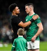 13 November 2021; Jonathan Sexton of Ireland and Ardie Savea of New Zealand after the Autumn Nations Series match between Ireland and New Zealand at Aviva Stadium in Dublin. Photo by Ramsey Cardy/Sportsfile