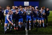 13 November 2021; Aaron McLaughlin of Finn Harps lifts the cup after the U15 National League of Ireland Cup Final match between Cork City and Finn Harps at Athlone Town Stadium in Athlone, Westmeath. Photo by Eóin Noonan/Sportsfile
