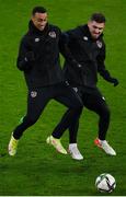 13 November 2021; Adam Idah, left, and Ryan Manning during a Republic of Ireland training session? at Stade de Luxembourg in Luxembourg. Photo by Stephen McCarthy/Sportsfile