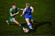 13 November 2021; Shaunie Bradley of Finn Harps in action against Jamie O'Brien of Cork City during the U15 National League of Ireland Cup Final match between Cork City and Finn Harps at Athlone Town Stadium in Athlone, Westmeath. Photo by Eóin Noonan/Sportsfile