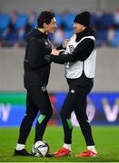 13 November 2021; Coach Keith Andrews, left, and Callum Robinson during a Republic of Ireland training session? at Stade de Luxembourg in Luxembourg. Photo by Stephen McCarthy/Sportsfile