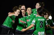 13 November 2021; Aine O'Gorman of Peamount United, second from left, celebrates with team-mates after scoring her side's first goal during the SSE Airtricity Women's National League match between Peamount United and Galway WFC at PLR Park in Greenogue, Dublin. Photo by Sam Barnes/Sportsfile