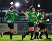 13 November 2021; Tiegan Ruddy of Peamount United, centre, celebrate with Stephanie Roche, left, after scoring her side's second goalduring the SSE Airtricity Women's National League match between Peamount United and Galway WFC at PLR Park in Greenogue, Dublin. Photo by Sam Barnes/Sportsfile