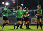 13 November 2021; Tiegan Ruddy of Peamount United, centre, celebrate with Stephanie Roche, left, after scoring her side's second goalduring the SSE Airtricity Women's National League match between Peamount United and Galway WFC at PLR Park in Greenogue, Dublin. Photo by Sam Barnes/Sportsfile