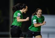 13 November 2021; Aine O'Gorman of Peamount United, left, celebrates after scoring her side's first goal during the SSE Airtricity Women's National League match between Peamount United and Galway WFC at PLR Park in Greenogue, Dublin. Photo by Sam Barnes/Sportsfile