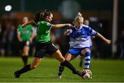 13 November 2021; Alannah McEvoy of Peamount United in action against Emma Starr of Galway during the SSE Airtricity Women's National League match between Peamount United and Galway WFC at PLR Park in Greenogue, Dublin. Photo by Sam Barnes/Sportsfile