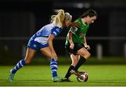13 November 2021; Sabhdh Doyle of Peamount United in action against Savannah McCarthy of Galway during the SSE Airtricity Women's National League match between Peamount United and Galway WFC at PLR Park in Greenogue, Dublin. Photo by Sam Barnes/Sportsfile