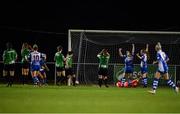 13 November 2021; Players from both sides react after Shauna Brennan of Galway scores her side's third goal during the SSE Airtricity Women's National League match between Peamount United and Galway WFC at PLR Park in Greenogue, Dublin. Photo by Sam Barnes/Sportsfile