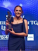 13 November 2021; Sarah Dillon of Westmeath with her TG4 Intermediate Players Player of the Year award during the TG4 Ladies Football All Stars Awards banquet, in association with Lidl, at the Bonnington Hotel, Dublin.  Photo by Brendan Moran/Sportsfile