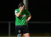 13 November 2021; Tiegan Ruddy of Peamount United, dejected after her side's defeat in the SSE Airtricity Women's National League match between Peamount United and Galway WFC at PLR Park in Greenogue, Dublin. Lauryn O'Callaghan of Peamount United  Photo by Sam Barnes/Sportsfile