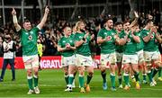 13 November 2021; Ireland players celebrate after the Autumn Nations Series match between Ireland and New Zealand at Aviva Stadium in Dublin. Photo by Ramsey Cardy/Sportsfile