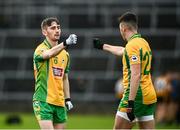 14 November 2021; Conor Newell pf Corofin, left, and Dylan Canney before the Galway County Senior Club Football Championship Final match between Corofin and Mountbellew / Moylough at Pearse Stadium in Galway. Photo by David Fitzgerald/Sportsfile
