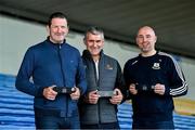 14 November 2021; Today, Sunday, during half-time of the County Tipperary Hurling Final, Semple Stadium launched a new and exciting fundraising initiative, ‘My Stadium Seat’. The project is set to raise vital funds for Semple Stadium to ensure the proposed redevelopment of the Kinane Stand, affectionately known as the old stand, remains on track and the venue’s existing facilities can continue to be maintained to the highest standards well into the future. The concept is simple, this is a brand new online product available to the public for full detail visit mystadiumseat.com. In attendance at the launch are, from left, former Tipperary hurler and footballer Brendan Cummins, former Tipperary hurler and two-time All-Ireland hurling winning manager Liam Sheedy, and former Tipperary hurler Eoin Kelly. Photo by Piaras Ó Mídheach/Sportsfile