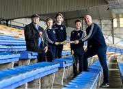 14 November 2021; Today, Sunday, during half-time of the County Tipperary Hurling Final, Semple Stadium launched a new and exciting fundraising initiative, ‘My Stadium Seat’. The project is set to raise vital funds for Semple Stadium to ensure the proposed redevelopment of the Kinane Stand, affectionately known as the old stand, remains on track and the venue’s existing facilities can continue to be maintained to the highest standards well into the future. The concept is simple, this is a brand new online product available to the public for full detail visit mystadiumseat.com. In attendance at the launch are former Tipperary hurler Eoin Kelly with his children, Rory, age 6, Eve, age, 8, and Conal, age 9, and his father Jimsy. Photo by Piaras Ó Mídheach/Sportsfile