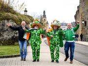 14 November 2021; Republic of Ireland supporters, from left, Stephen Burke, Frankie Moran, Bobby Cunningham and Alan Burke in Luxembourg before the FIFA World Cup 2022 qualifying group A match between Luxembourg and Republic of Ireland at Stade de Luxembourg in Luxembourg. Photo by Stephen McCarthy/Sportsfile