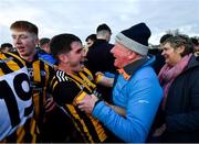 14 November 2021; Barry McHugh of Mountbellew Moylough celebrates with supporter Brendan Hinds after the Galway County Senior Club Football Championship Final match between Corofin and Mountbellew / Moylough at Pearse Stadium in Galway. Photo by David Fitzgerald/Sportsfile
