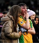 14 November 2021; Conor Newell of Corofin is consoled after the Galway County Senior Club Football Championship Final match between Corofin and Mountbellew / Moylough at Pearse Stadium in Galway. Photo by David Fitzgerald/Sportsfile
