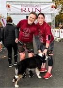 14 November 2021; Derek Hanway and Helen Lawlor with Levi the dog during the Remembrance Run 5k Supported by SPAR at the Phoenix Park in Dublin. Photo by Sam Barnes/Sportsfile