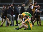 14 November 2021; Conor Newell of Corofin is consoled by team-mate Matthew Cooley after the Galway County Senior Club Football Championship Final match between Corofin and Mountbellew / Moylough at Pearse Stadium in Galway. Photo by David Fitzgerald/Sportsfile