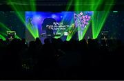 13 November 2021; Singers Paul Harrington, left, and Charlie McGettigan perform during the TG4 Ladies Football All Stars Awards banquet, in association with Lidl, at the Bonnington Hotel, Dublin.  Photo by Brendan Moran/Sportsfile