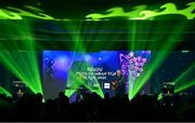 13 November 2021; Singers Paul Harrington, left, and Charlie McGettigan perform during the TG4 Ladies Football All Stars Awards banquet, in association with Lidl, at the Bonnington Hotel, Dublin.  Photo by Brendan Moran/Sportsfile