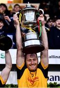 14 November 2021; Ramor United captain Ado Cole lifts the Oliver Plunkett Cup after the Cavan County Senior Club Football Championship Final Replay match between Gowna and Ramor United at Kingspan Breffni in Cavan. Photo by Ben McShane/Sportsfile