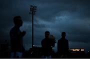 14 November 2021; The Coalisland team warm-up before the stadium floodlights are switched in in advance of the Tyrone County Senior Club Football Championship Final match between Coalisland and Dromore at O’Neills Healy Park in Omagh, Tyrone. Photo by Ramsey Cardy/Sportsfile