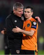 14 November 2021; Republic of Ireland manager Stephen Kenny with Josh Cullen of Republic of Ireland after the FIFA World Cup 2022 qualifying group A match between Luxembourg and Republic of Ireland at Stade de Luxembourg in Luxembourg. Photo by Stephen McCarthy/Sportsfile