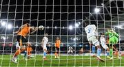 14 November 2021; Shane Duffy of Republic of Ireland scores his side's first goal during the FIFA World Cup 2022 qualifying group A match between Luxembourg and Republic of Ireland at Stade de Luxembourg in Luxembourg. Photo by Stephen McCarthy/Sportsfile