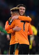 14 November 2021; Jeff Hendrick of Republic of Ireland with team-mate Callum Robinson after the FIFA World Cup 2022 qualifying group A match between Luxembourg and Republic of Ireland at Stade de Luxembourg in Luxembourg. Photo by Stephen McCarthy/Sportsfile
