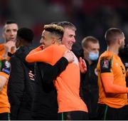14 November 2021; Republic of Ireland manager Stephen Kenny with Callum Robinson of Republic of Ireland after the FIFA World Cup 2022 qualifying group A match between Luxembourg and Republic of Ireland at Stade de Luxembourg in Luxembourg. Photo by Stephen McCarthy/Sportsfile