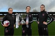 15 November 2021; Wexford Youths players, from left, Nicola Sinnott, Kylie Murphy and Lauren Dwyer during the EVOKE.ie FAI Women's Cup Final media day at Tallaght Stadium in Dublin. Photo by Seb Daly/Sportsfile