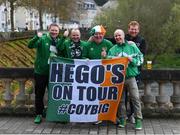 14 November 2021; Members of the Hegarty family, all part of the Wexford Supporters Club, from left, Sean, Robbie, Patrick and Ryan with Alan Keane, from Castleknock, Dublin, before the FIFA World Cup 2022 qualifying group A match between Luxembourg and Republic of Ireland at Stade de Luxembourg in Luxembourg. Photo by Stephen McCarthy/Sportsfile