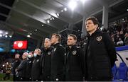 14 November 2021; Republic of Ireland coaches, from right, Keith Andrews, Anthony Barry, Damien Doyle and Dean Kiely before the FIFA World Cup 2022 qualifying group A match between Luxembourg and Republic of Ireland at Stade de Luxembourg in Luxembourg. Photo by Stephen McCarthy/Sportsfile