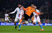 14 November 2021; Adam Idah of Republic of Ireland in action against Vahid Selimovic of Luxembourg during the FIFA World Cup 2022 qualifying group A match between Luxembourg and Republic of Ireland at Stade de Luxembourg in Luxembourg. Photo by Stephen McCarthy/Sportsfile