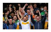 15 August 2021; O Come On Ye Faithful. 2021 may yet be remembered as the year Offaly as a county turned a corner after decades in the doldrums in both codes and at all levels. Golfer Shane Lowry, whose father Brendan won an All-Ireland senior medal in 1982, celebrates Offaly's under-20 final success. Photo by Stephen McCarthy/Sportsfile This image may be reproduced free of charge when used in conjunction with a review of the book &quot;A Season of Sundays 2020&quot;. All other usage © Sportsfile