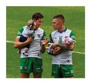 22 August 2021; They couldn’t be in safer hands. Limerick goalkeepers Nickie Quaid and Barry Hennessy introduce a future generation to Croke Park – Nickie’s six-month-old son Daithí and Barry’s four-week-old daughter Hope. Photo by Ray McManus/Sportsfile This image may be reproduced free of charge when used in conjunction with a review of the book &quot;A Season of Sundays 2020&quot;. All other usage © Sportsfile