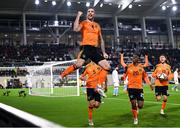 14 November 2021; Shane Duffy of Republic of Ireland celebrates after scoring his side's first goal during the FIFA World Cup 2022 qualifying group A match between Luxembourg and Republic of Ireland at Stade de Luxembourg in Luxembourg. Photo by Stephen McCarthy/Sportsfile