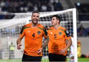 14 November 2021; Shane Duffy of Republic of Ireland, left, celebrates with team-mate John Egan after scoring their side's first goal during the FIFA World Cup 2022 qualifying group A match between Luxembourg and Republic of Ireland at Stade de Luxembourg in Luxembourg. Photo by Stephen McCarthy/Sportsfile