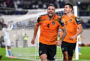 14 November 2021; Shane Duffy of Republic of Ireland celebrates after scoring his side's first goal during the FIFA World Cup 2022 qualifying group A match between Luxembourg and Republic of Ireland at Stade de Luxembourg in Luxembourg. Photo by Stephen McCarthy/Sportsfile