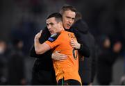 14 November 2021; Republic of Ireland head of athletic performance Damien Doyle and Josh Cullen following the FIFA World Cup 2022 qualifying group A match between Luxembourg and Republic of Ireland at Stade de Luxembourg in Luxembourg. Photo by Stephen McCarthy/Sportsfile