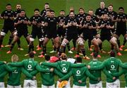 13 November 2021; New Zealand players perform the 'haka' before the Autumn Nations Series match between Ireland and New Zealand at Aviva Stadium in Dublin. Photo by David Fitzgerald/Sportsfile