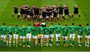 13 November 2021; New Zealand players perform the 'haka' before the Autumn Nations Series match between Ireland and New Zealand at Aviva Stadium in Dublin. Photo by David Fitzgerald/Sportsfile
