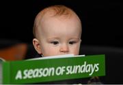 15 November 2021; Senan Daly, aged seven months, from Glasnevin, Dublin, at the launch of A Season of Sundays 2021 at Croke Park Hotel in Dublin. Photo by Harry Murphy/Sportsfile