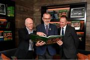 15 November 2021; In attendance, from left, Carroll Cuisine Chief Operating Officer John Comerford, Uachtarán Chumann Lúthchleas Gael Larry McCarthy and GAA Director of Communications Alan Milton at the launch of A Season of Sundays 2021 at Croke Park Hotel in Dublin. Photo by Harry Murphy/Sportsfile