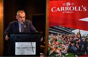 15 November 2021; Uachtarán Chumann Lúthchleas Gael Larry McCarthy speaks at the launch of A Season of Sundays 2021 at Croke Park Hotel in Dublin. Photo by Harry Murphy/Sportsfile