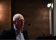 15 November 2021; Carroll Cuisine Chief Operating Officer John Comerford speaks at the launch of A Season of Sundays 2021 at Croke Park Hotel in Dublin. Photo by Harry Murphy/Sportsfile