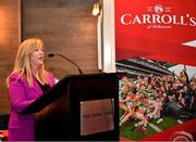 15 November 2021; LGFA CEO Helen O’Rourke speaks at the launch of A Season of Sundays 2021 at Croke Park Hotel in Dublin. Photo by Harry Murphy/Sportsfile